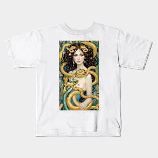 Gustav Klimt's Serpentine Seduction: Women in Snake Embrace Kids T-Shirt